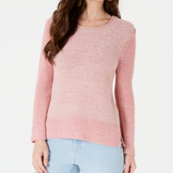 Style & Co. Pink Open Stitch Ribbed Trim Sweater - Picture 1 of 10